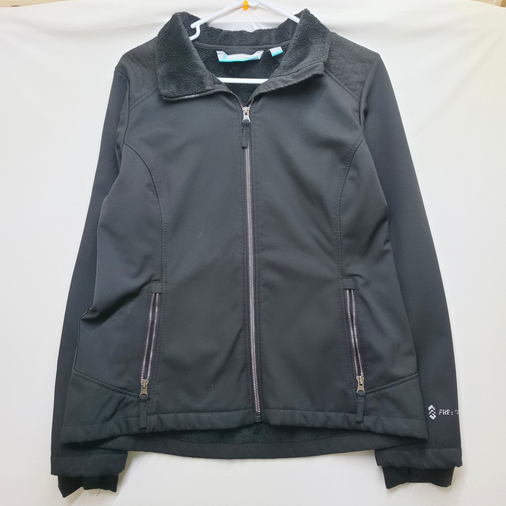 Free Country Womens Black Softshell Jacket Faux Fur Lined Full Zip Size Medium
